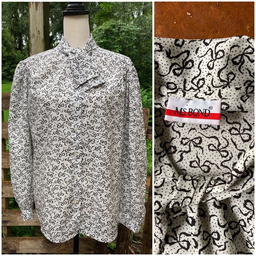 80s Vintage Secretary Blouse - Size Large / Medium